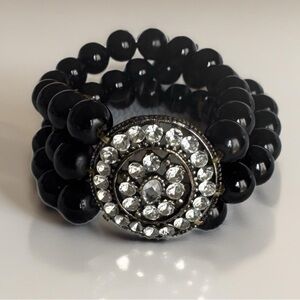 3 Strand Beaded Bracelet With Rhinestones
